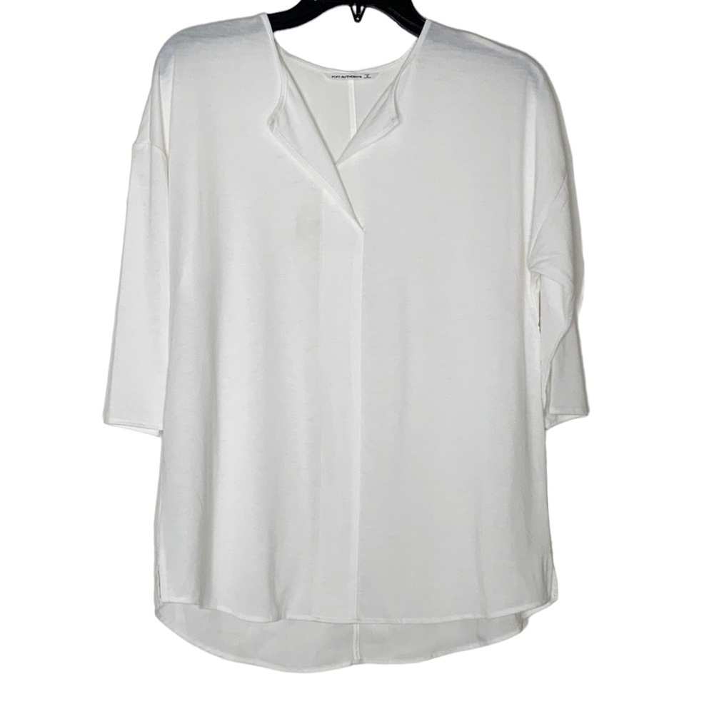 PORT Authority white 3/4 sleeve top with V neckline. Size S